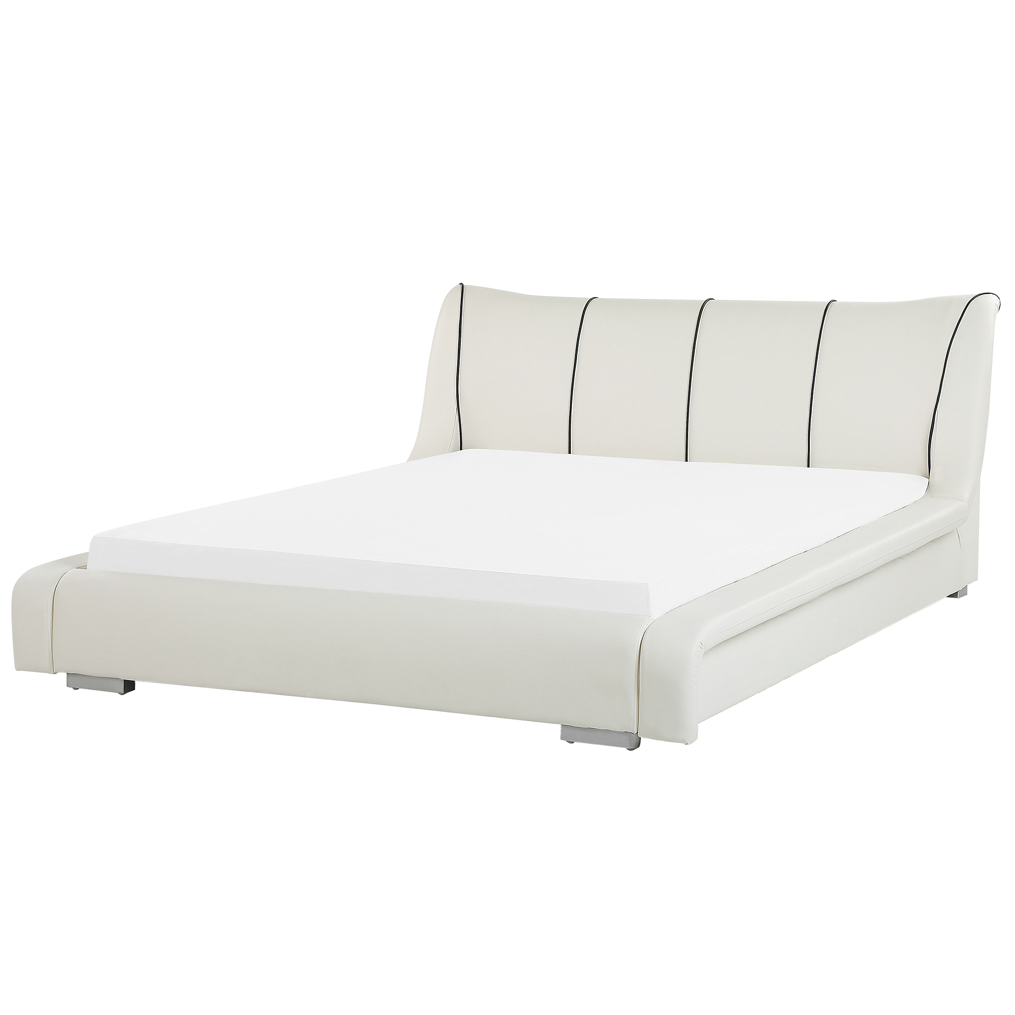 Beliani Bed Frame White Leather EU Super King Size 6ft Slatted Base Upholstered Headboard Modern