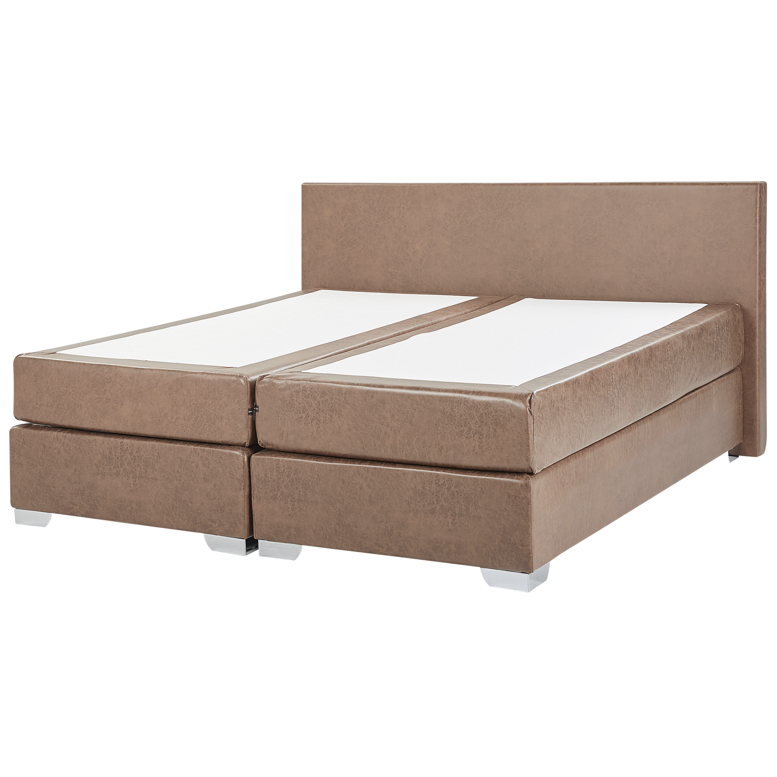 Beliani EU Super King Size Continental Bed 6ft Brown Faux Leather with Pocket Spring Mattress