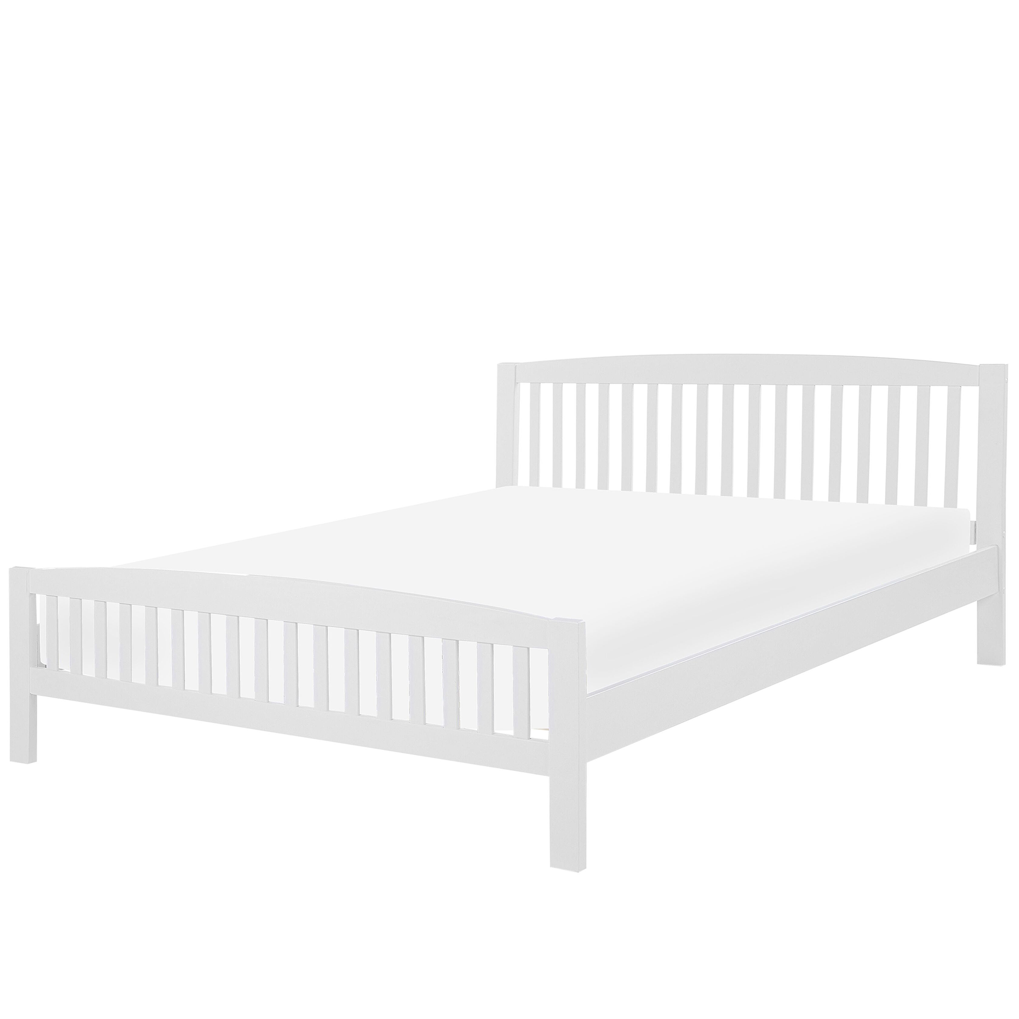 Beliani Bed Frame White Solid Wood EU Super King Size 5ft3 Slatted with Headboard Footboard