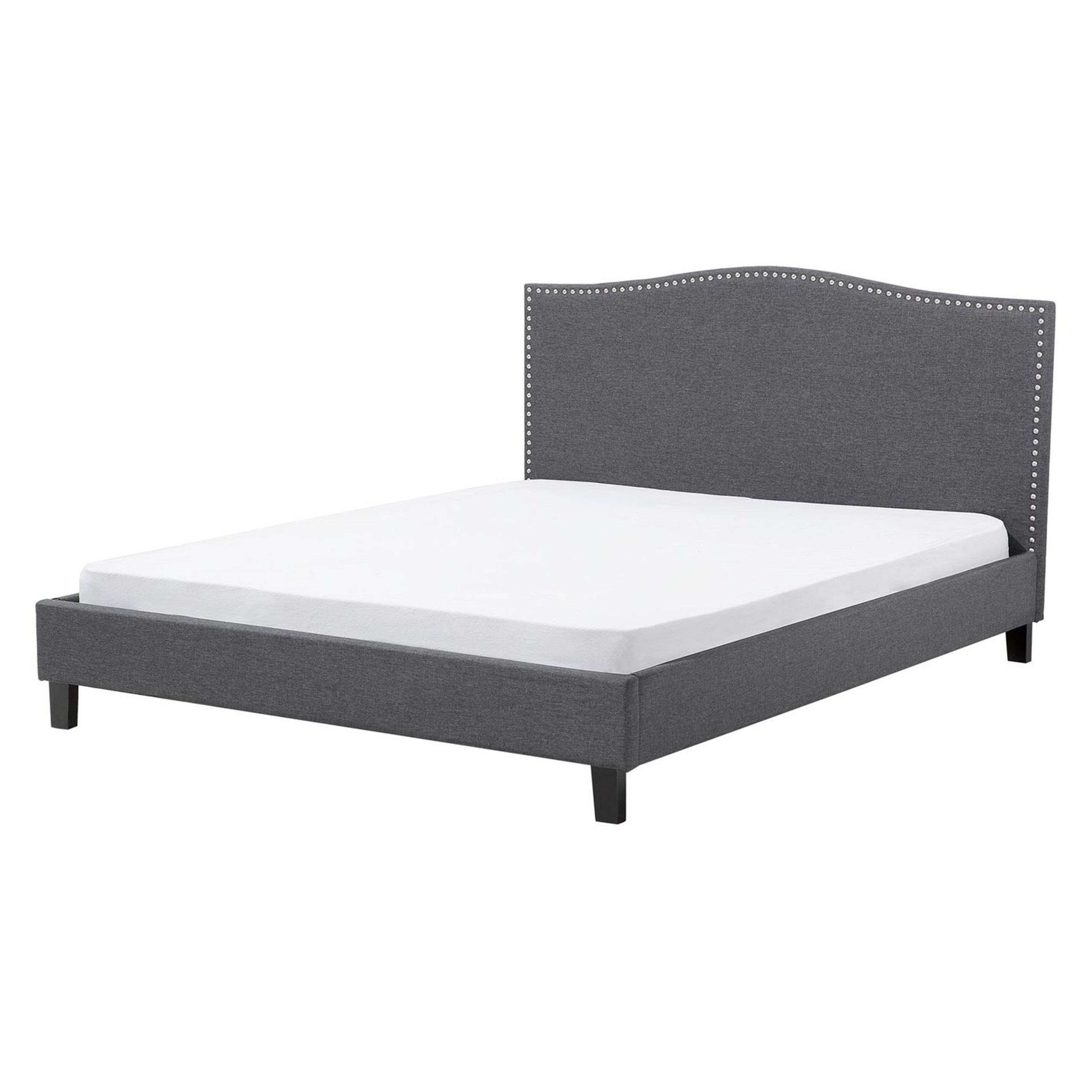 Beliani Bed Frame Grey Polyester Upholstered 5ft3 EU King Size Traditional Design