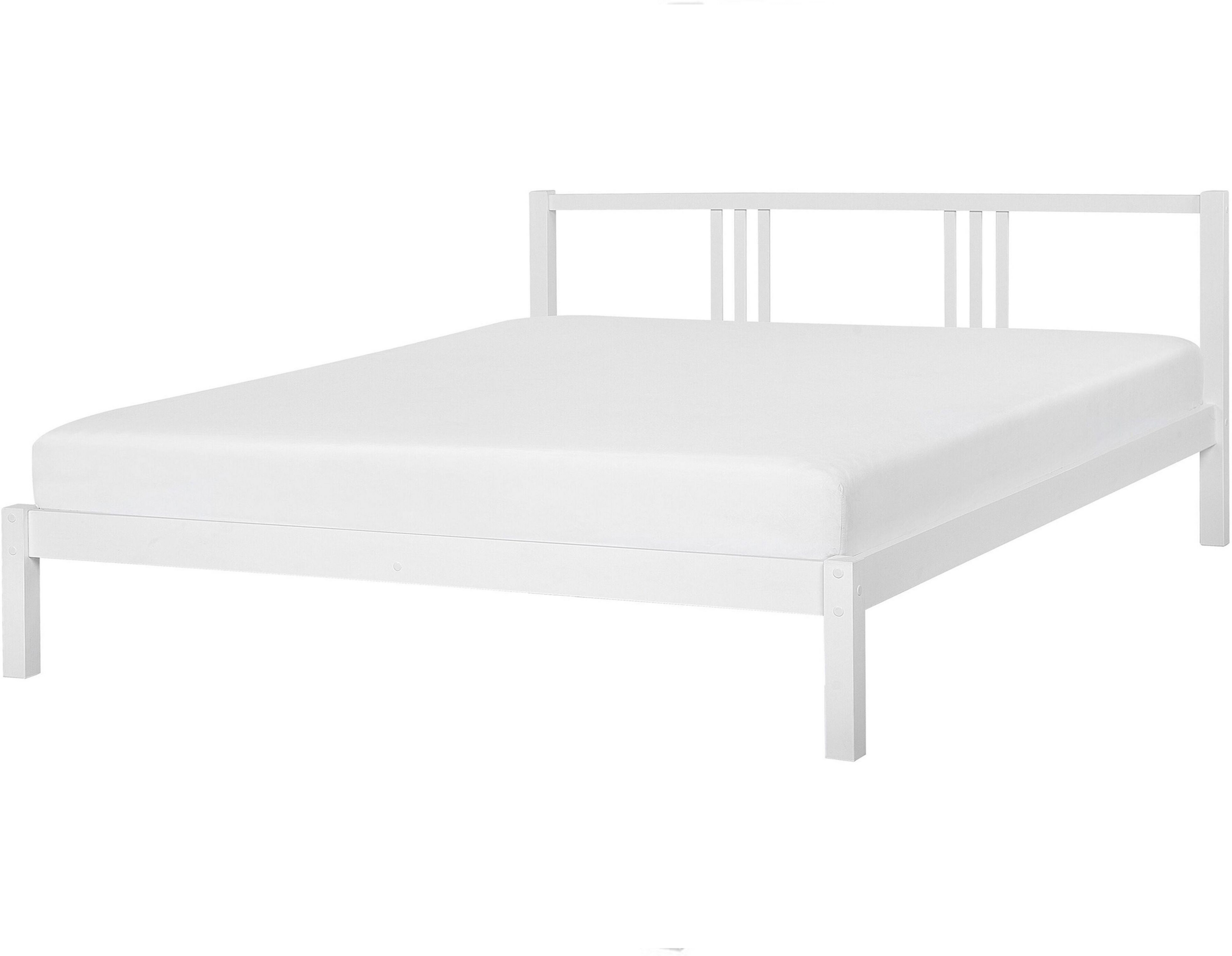 Beliani Bed Frame White Pine Wood EU Super King Size 6ft Slatted Base Modern