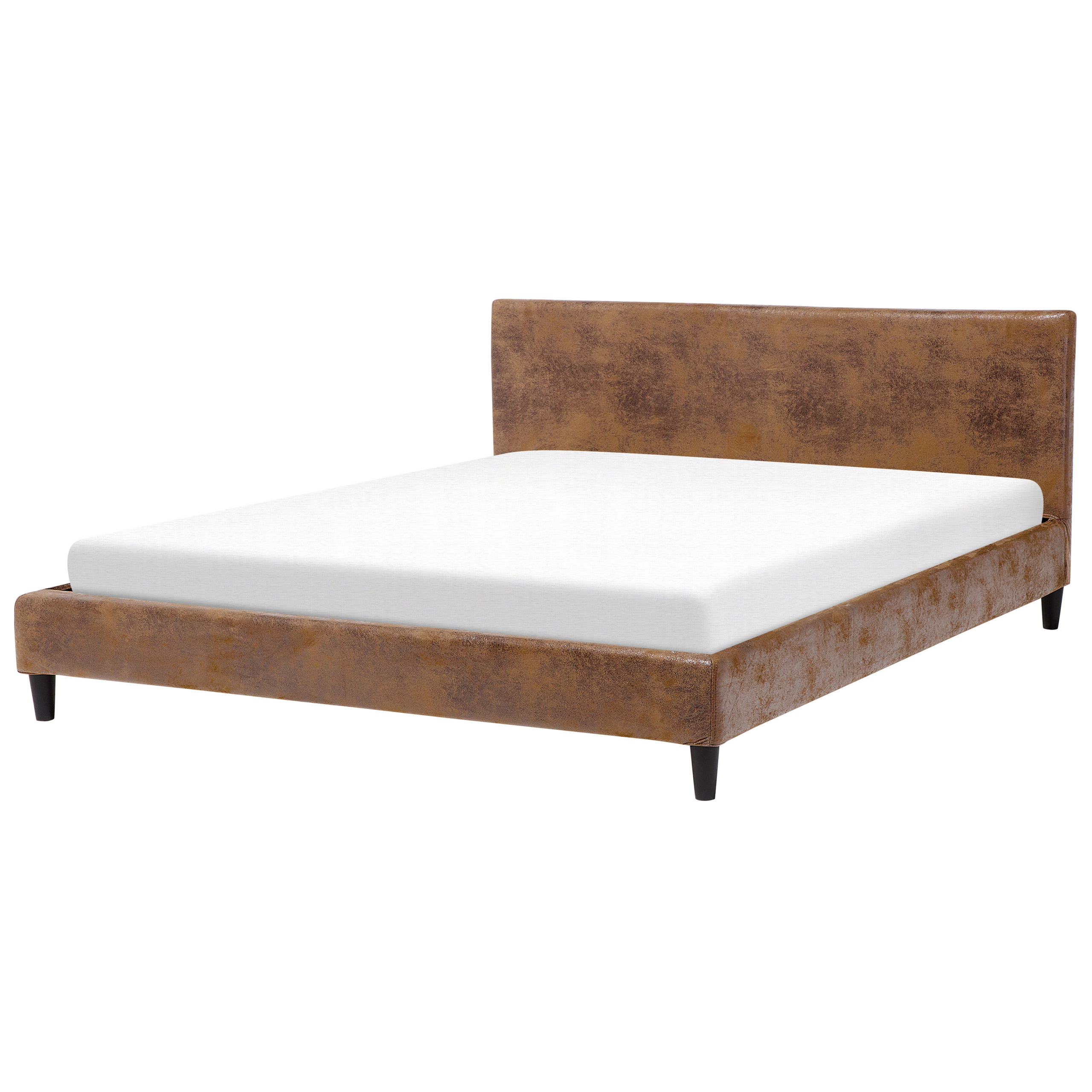 Beliani EU Super King Size Panel Bed 6ft Brown Faux Suede Slatted Frame Contemporary