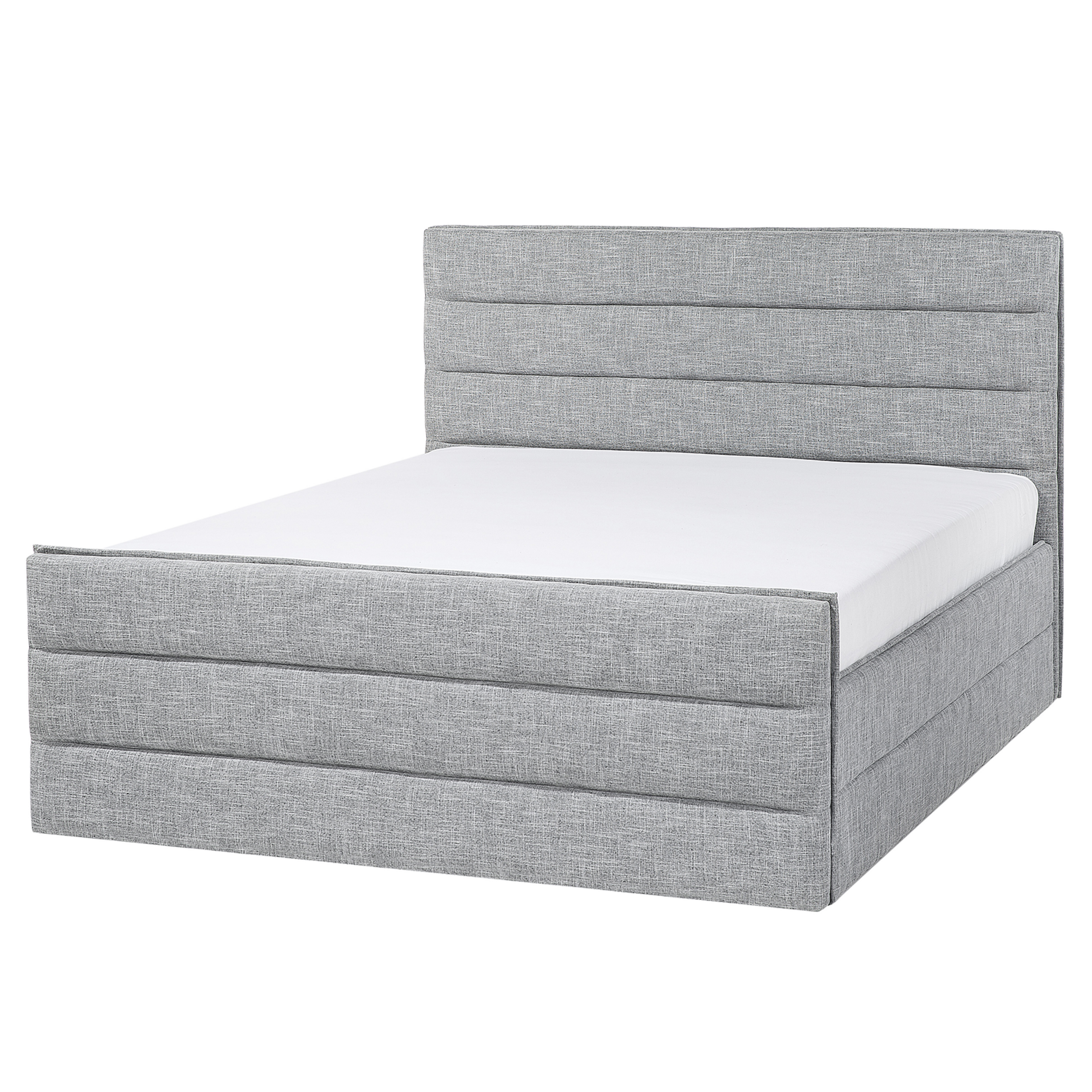 Beliani Bed Light Grey Linen Fabric EU King Size 5ft3 Slatted Base Padded Headboard and Footboard