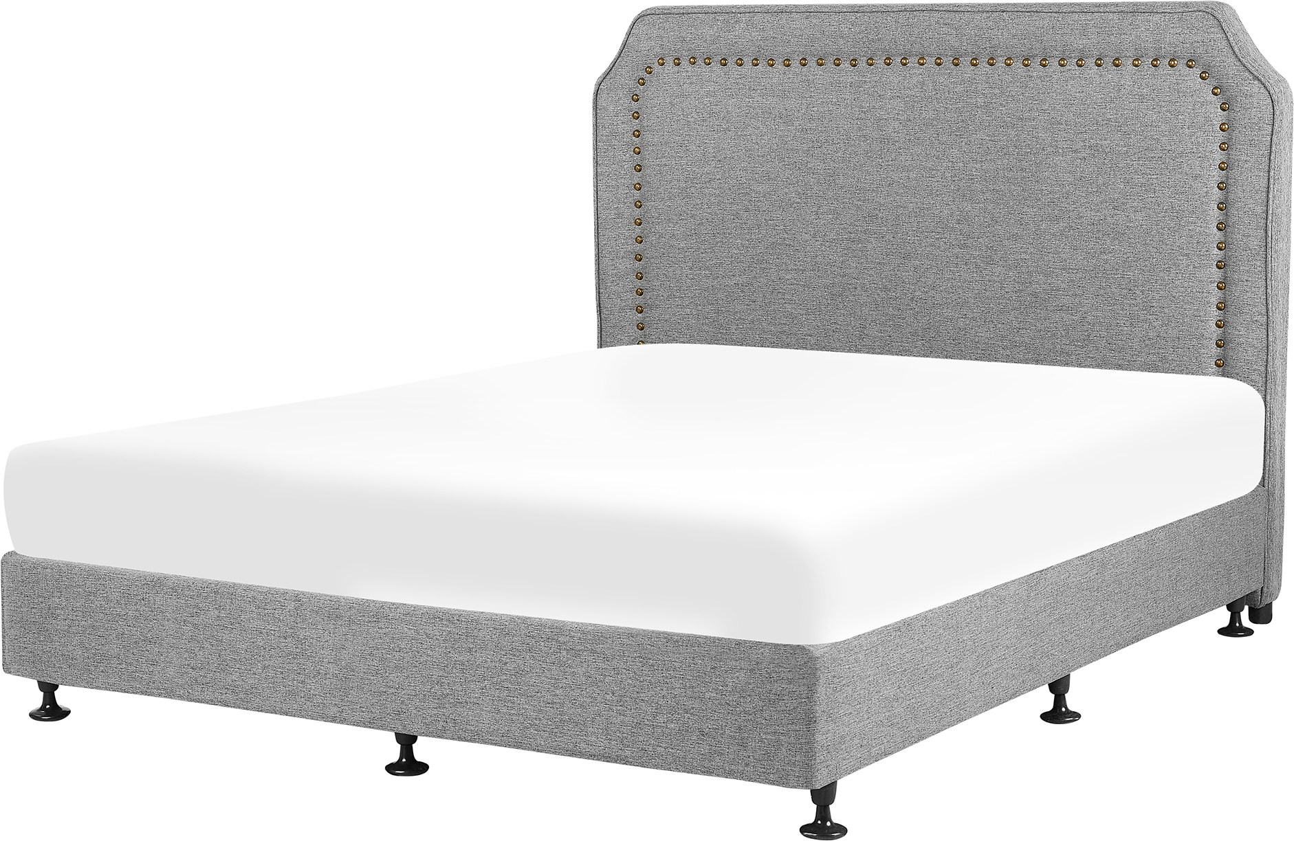 Beliani EU Super King Size Divan Bed Grey Fabric Upholstered 6ft Frame with Trimmed Headboard and Mattress