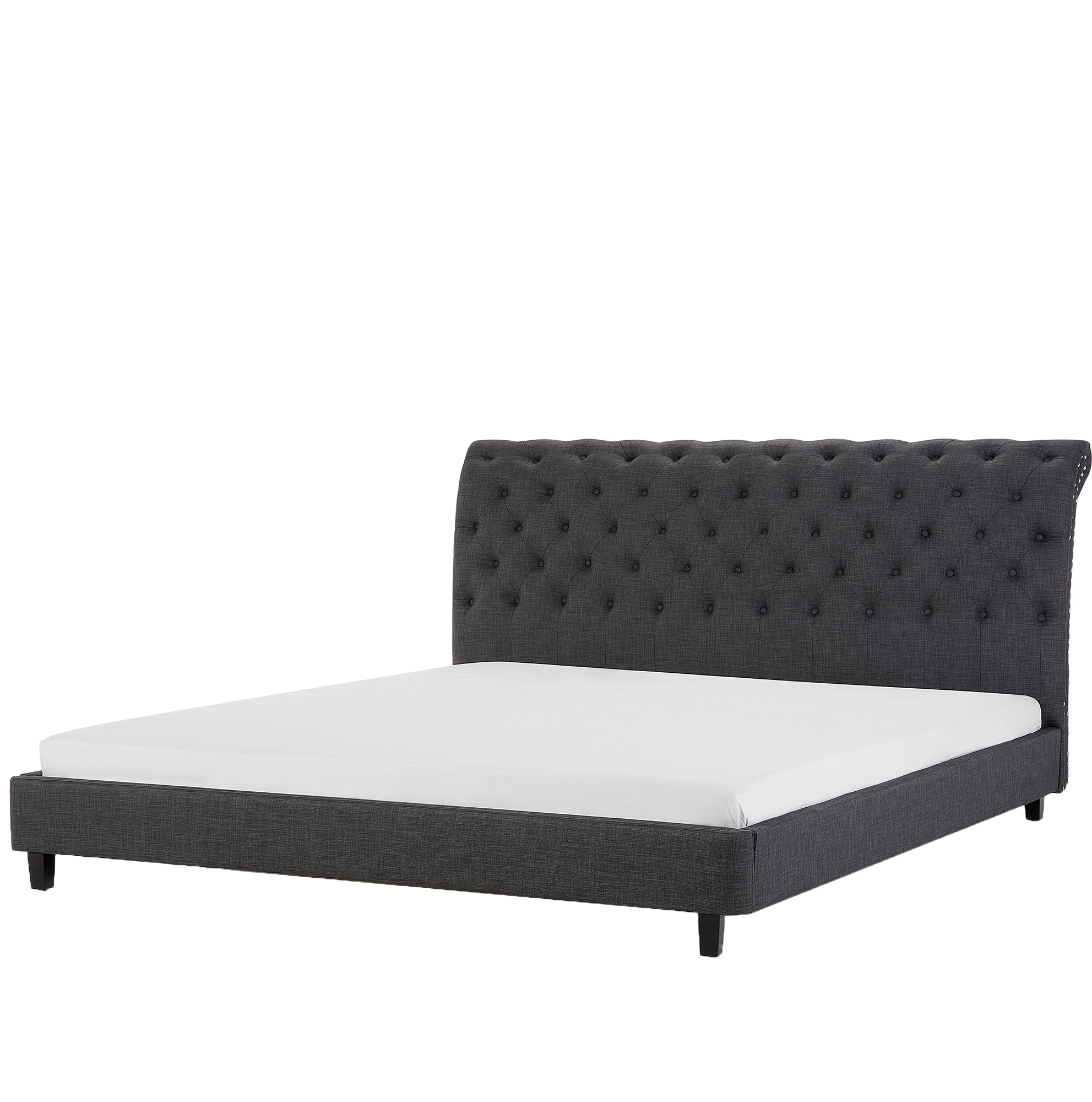 Beliani Bed Frame Black EU Super King Size 6ft Tufted Headboard Linen Vintage Glam