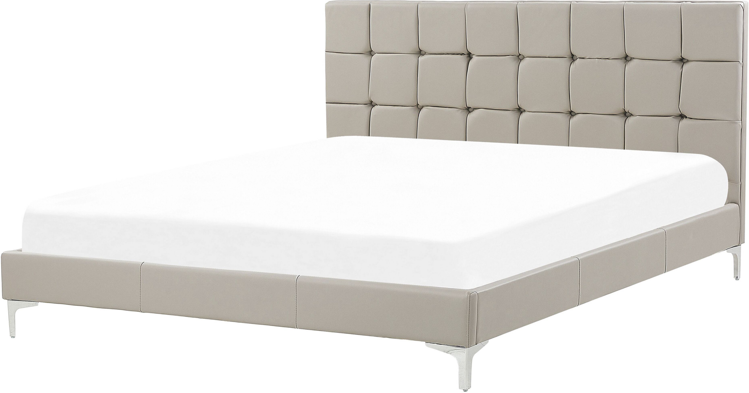 Beliani Bed Frame Grey PU Upholstery EU Double Size 4ft6 with Sprung Slatted Base and Button-Tufted Headboard