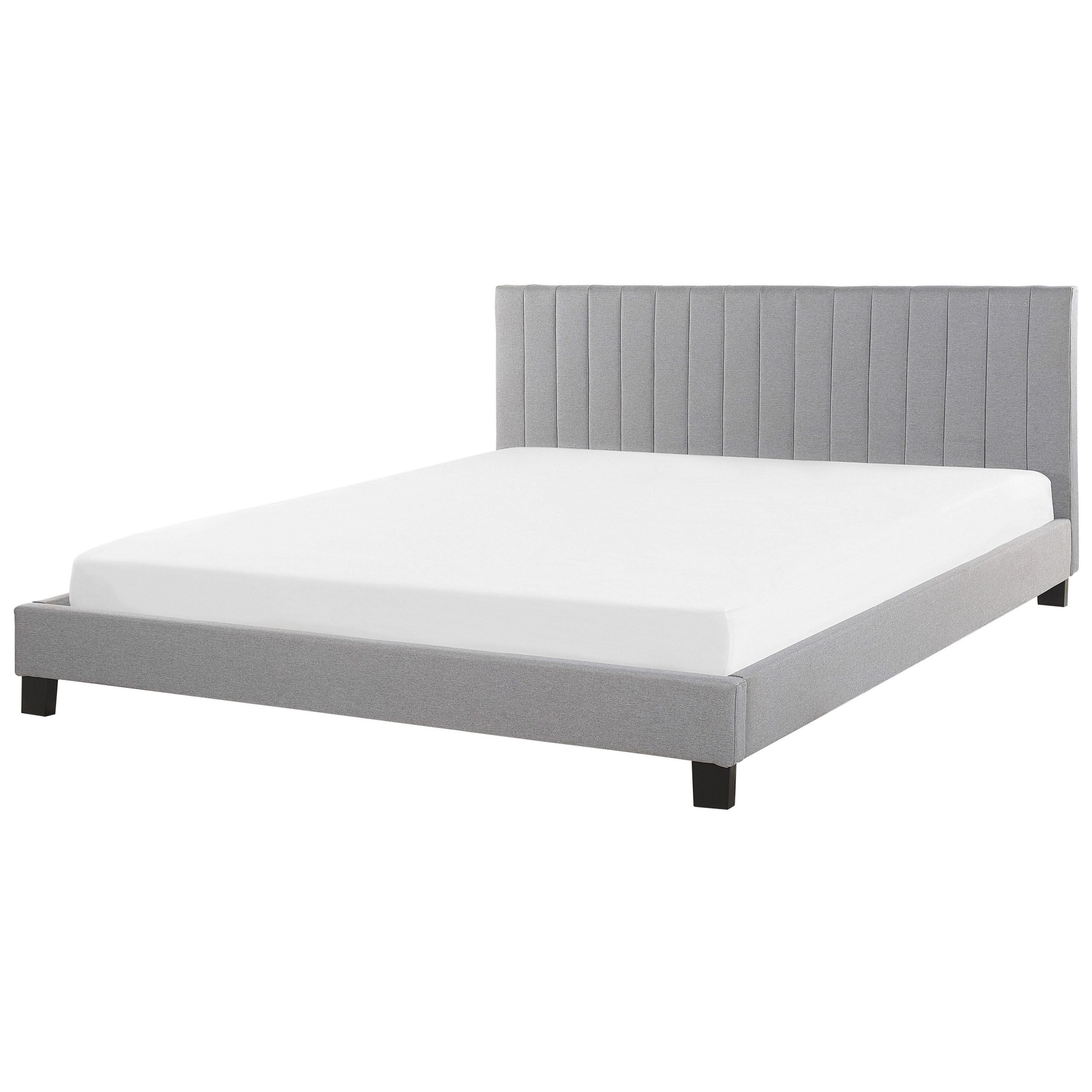 Beliani Panel Bed Light Grey Fabric Upholstery EU Super King Size 6ft with Slatted Base Headboard