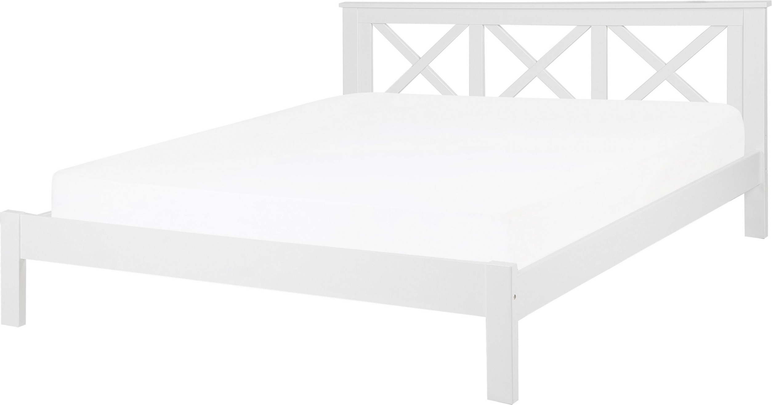 Beliani Bed Frame White Pine Wood Super King Size 6ft Scandinavian Style