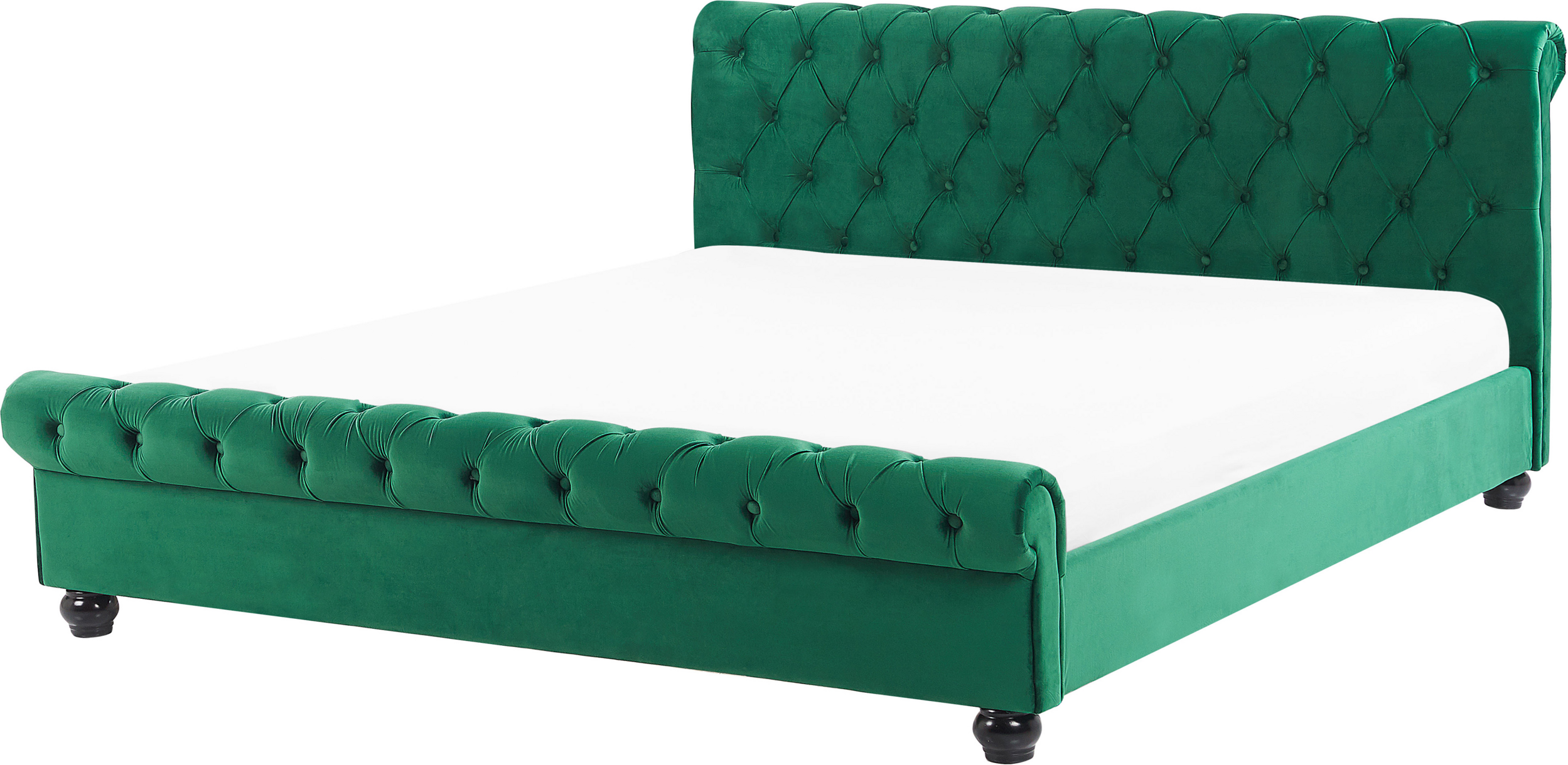 Beliani Bed Frame Green Velvet Upholstery Black Wooden Legs Super King Size 6ft Buttoned Glam