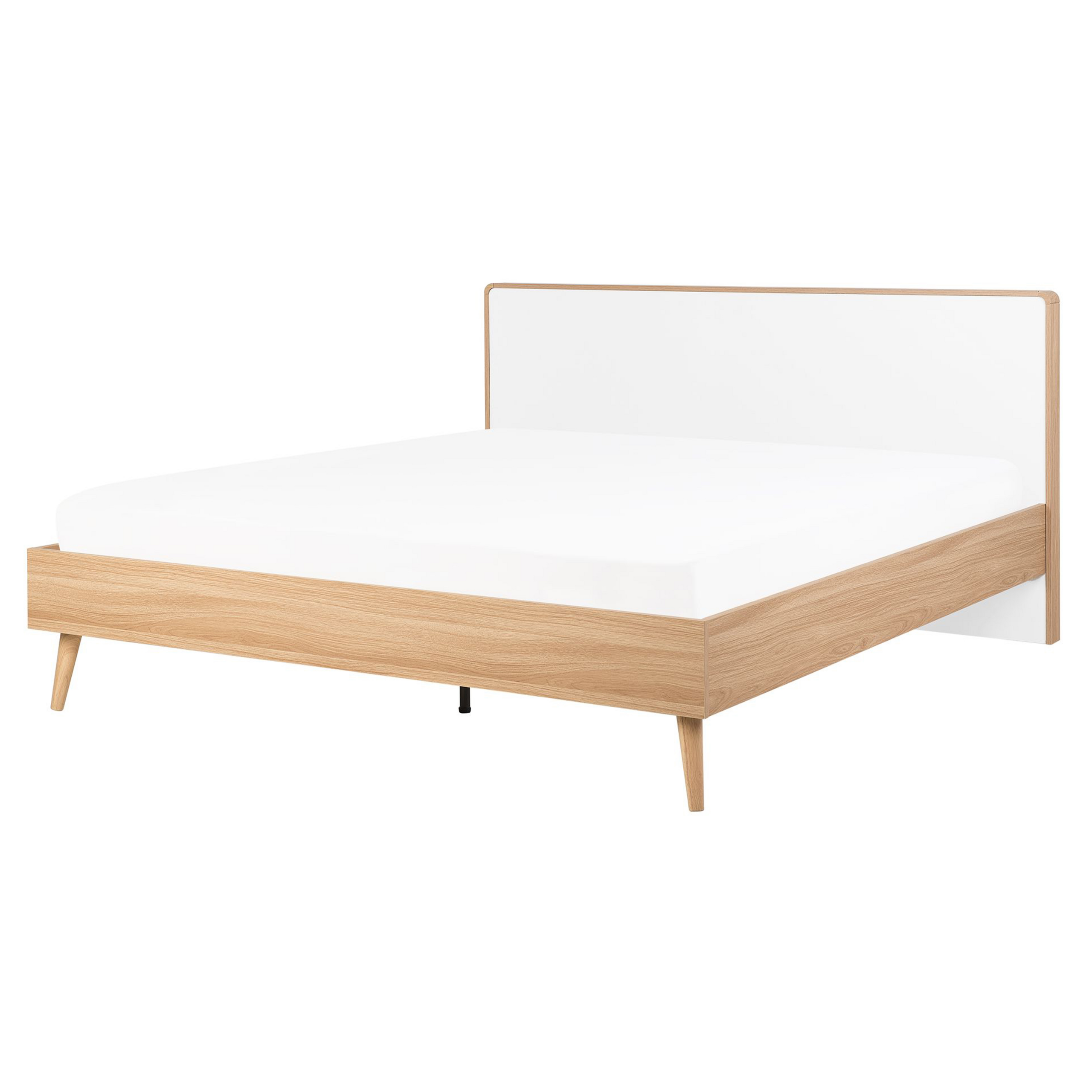Beliani Slatted Bed Frame Light Manufactured Wood and White Headboard 5ft3 EU King Size Scandinavian Design
