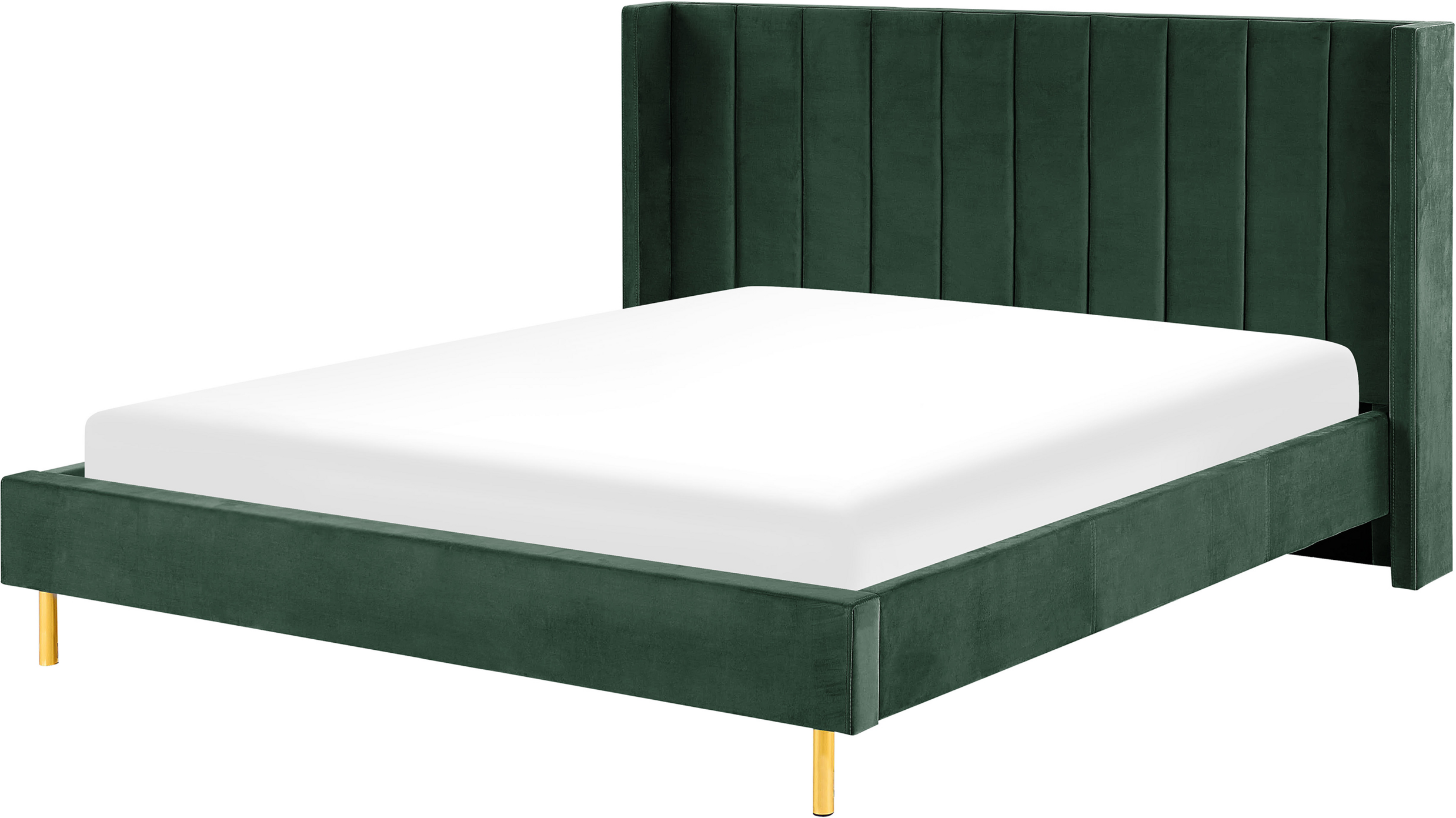 Beliani EU King Size Bed Frame 6ft Dark Green Velvet Slatted Base