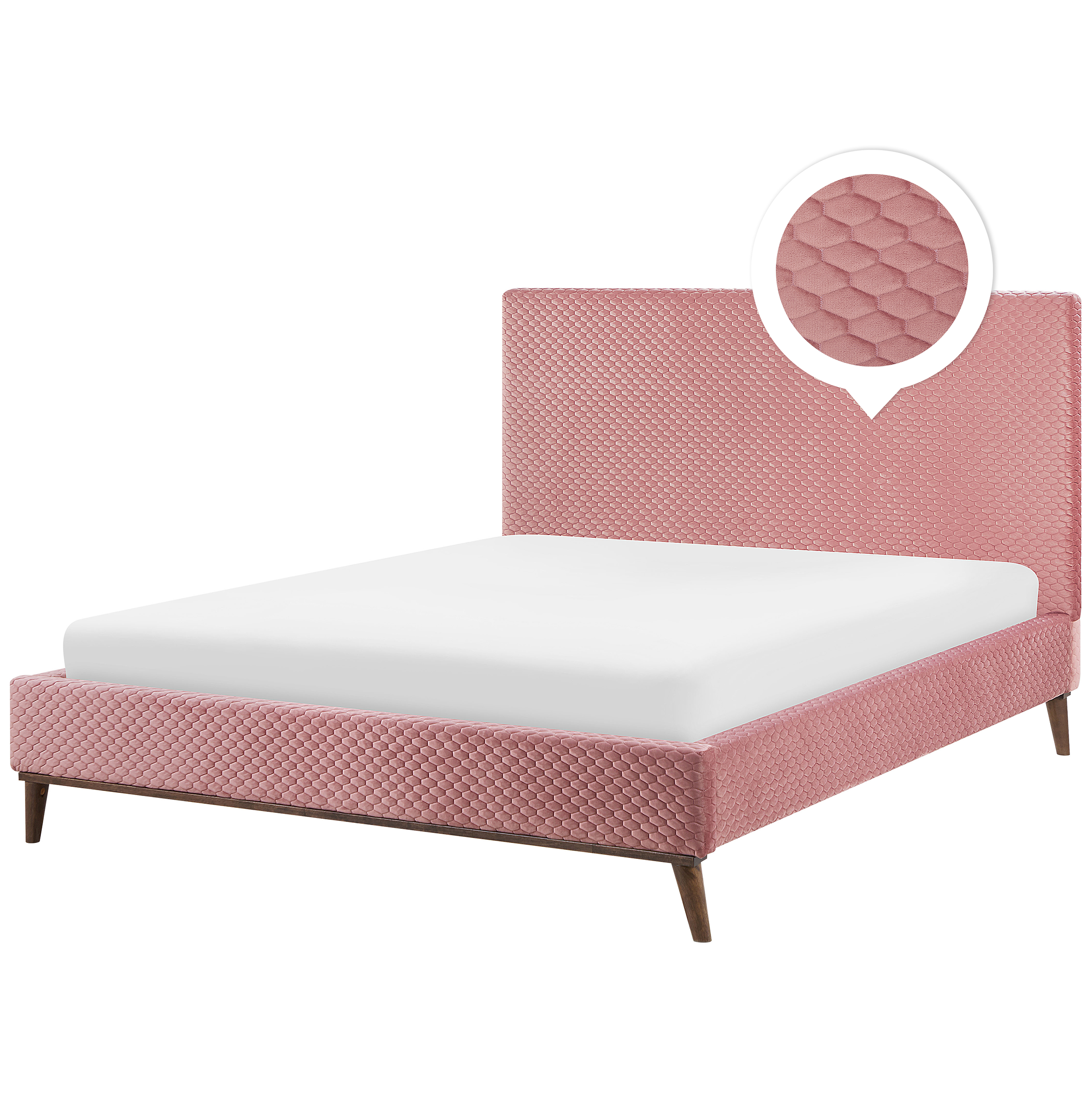 Beliani EU Super King Size Bed Pink Fabric 6ft Upholstered Frame Honeycomb Quilted