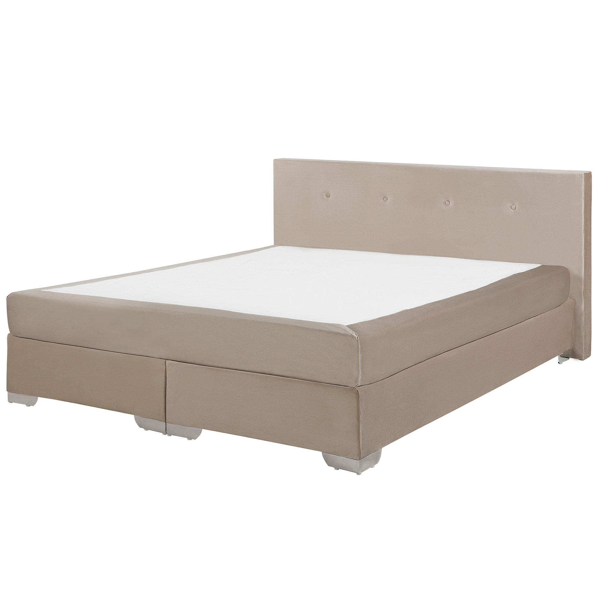 Beliani EU King Divan Bed Beige Velvet Upholstered 5ft3 Frame with Headrest and Mattress