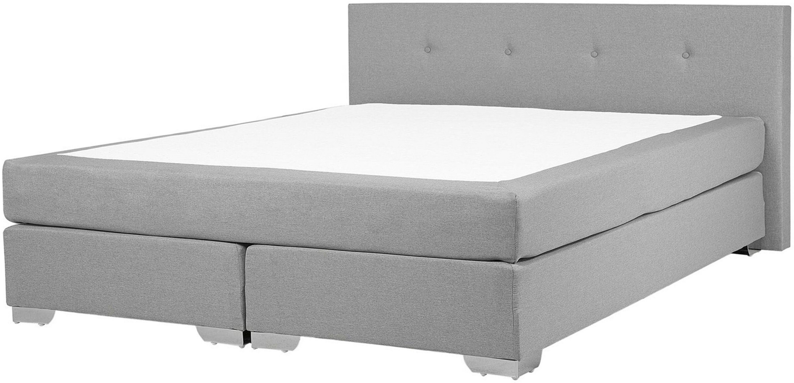 Beliani EU Super King Divan Bed Grey Fabric Upholstered 6ft Frame with Headrest and Mattress