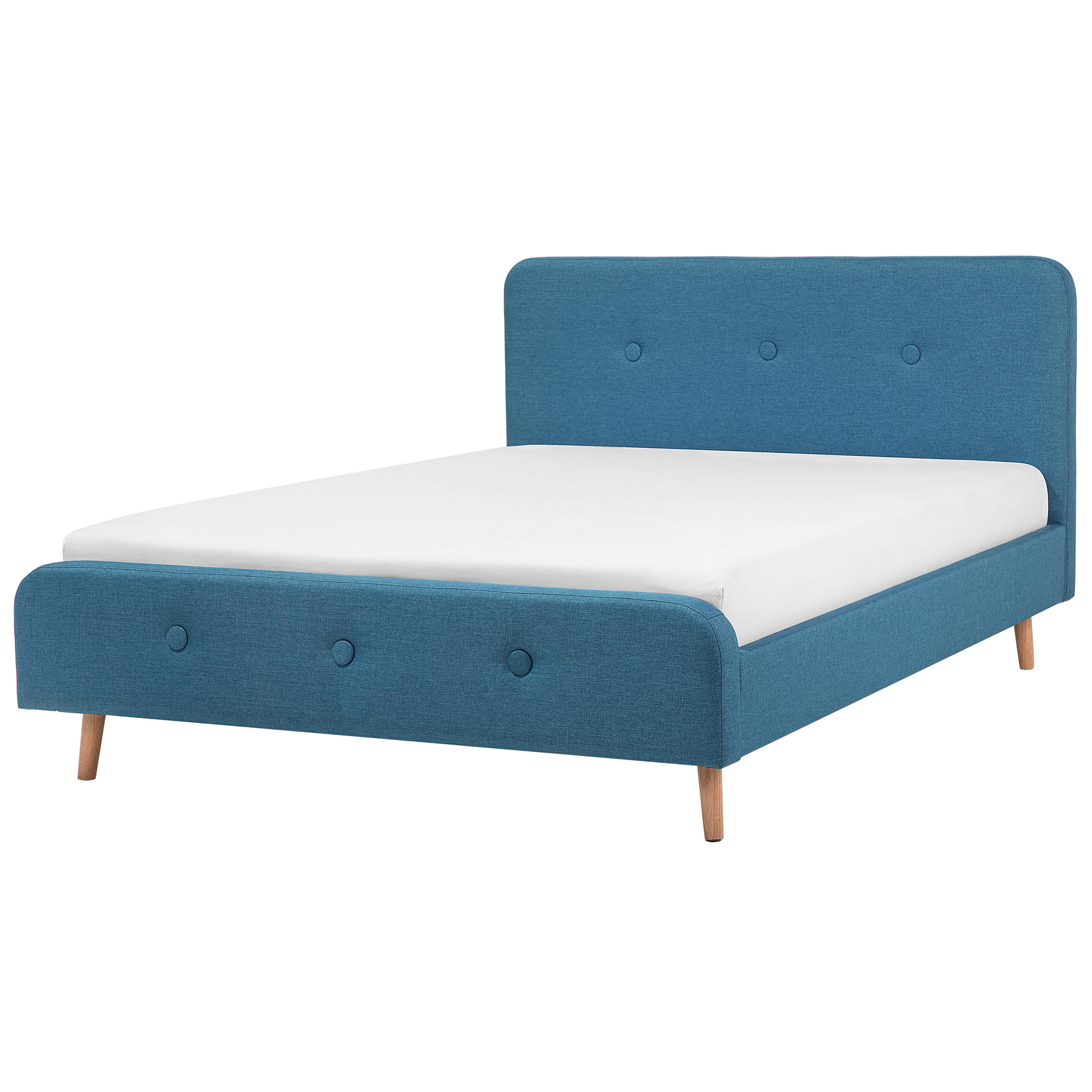 Beliani Slatted Bed Frame Dark Blue Polyester Fabric Upholstered Wooden Legs 6ft EU Super King Size Modern Design