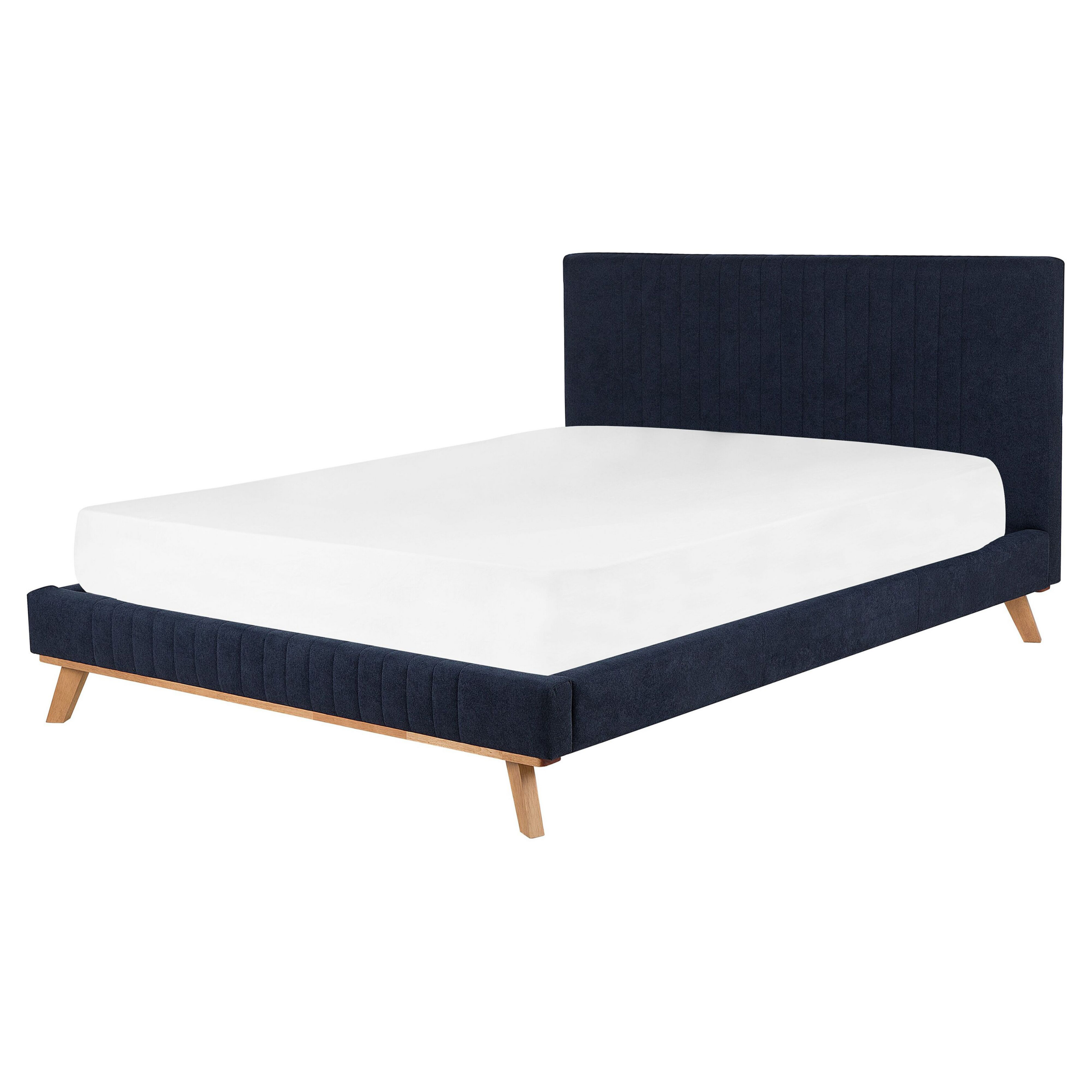 Beliani EU King Size Bed Dark Blue Chenille 5ft3 Upholstered Frame Channel Tufted Headboard