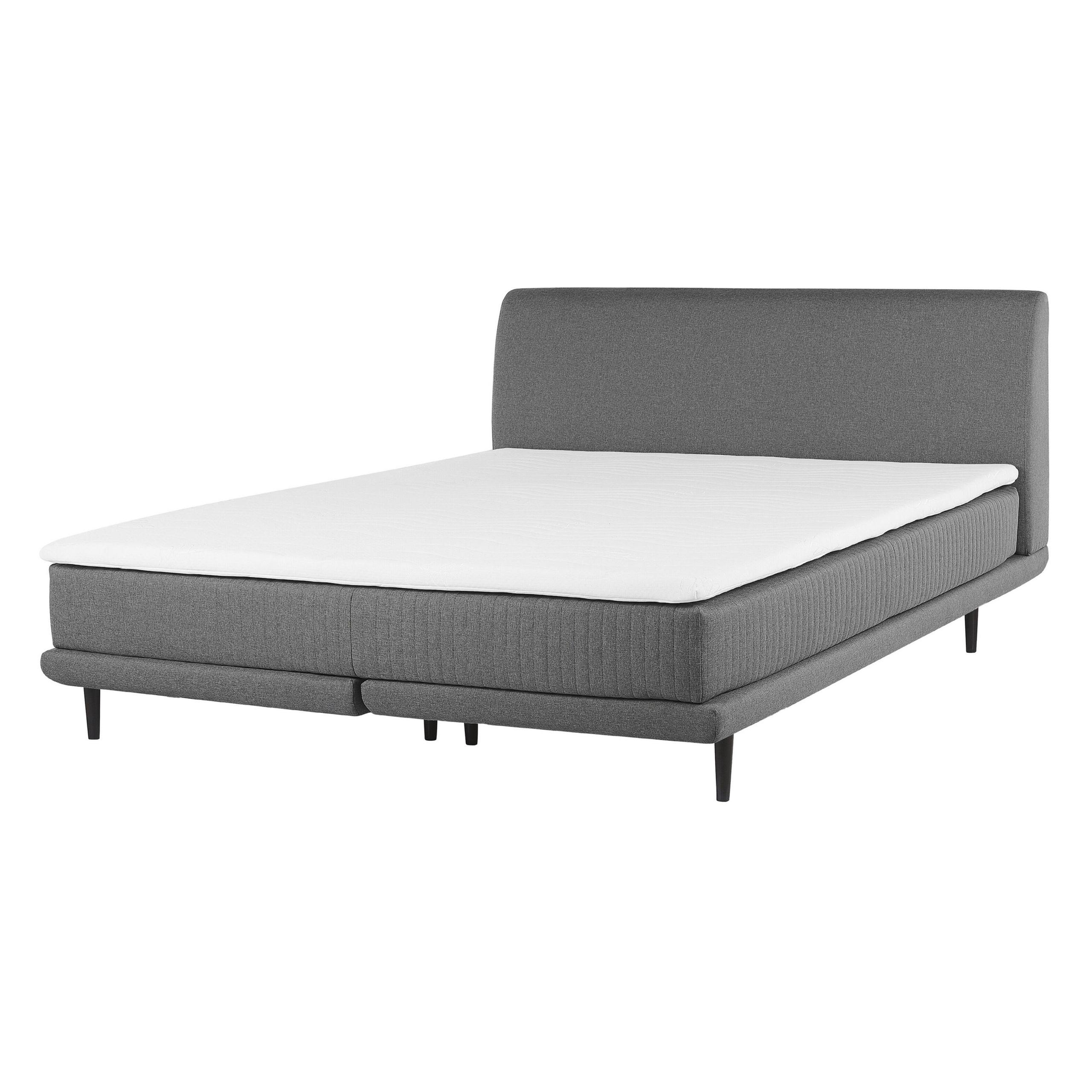 Beliani EU Double Continental Divan Bed Light Grey Fabric with Zigzag Spring Mattress 4ft6 and Topper