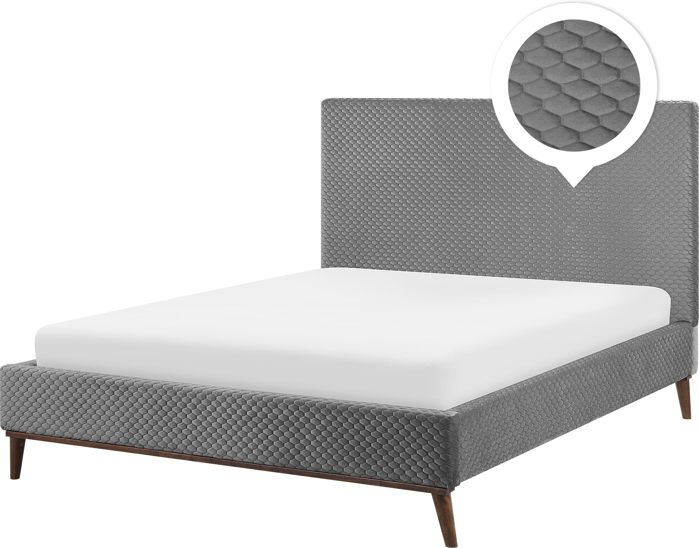 Beliani EU Double Size Bed Grey Fabric 4ft6 Upholstered Frame Honeycomb Quilted