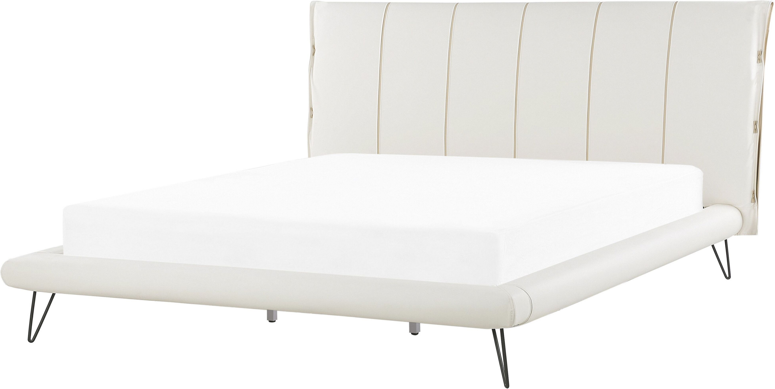 Beliani EU King Size Bed White Faux Leather Metal Legs 6ft Upholstered Frame Headboard