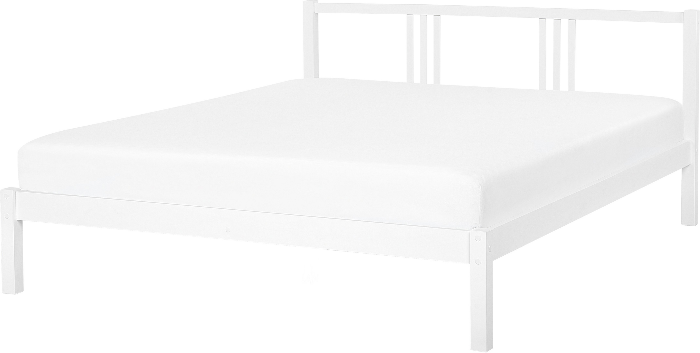 Beliani Bed Frame White Pine Wood EU Double Size 4ft6 Slatted Base Modern