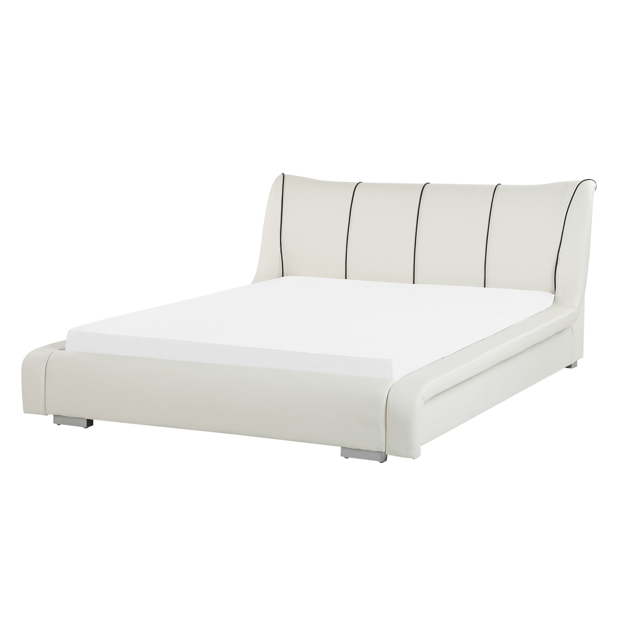 Beliani Waterbed White Leather EU King Size 5ft3 Accessories Wave Reduction Large Headboard Modern