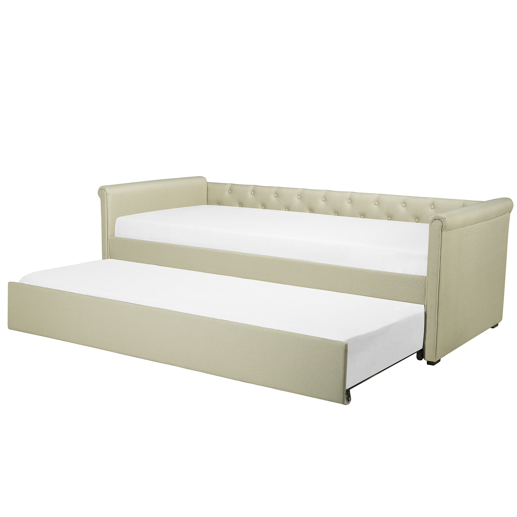 Beliani Trundle Bed Beige Fabric Upholstery EU Small Single Size Guest Underbed Buttoned