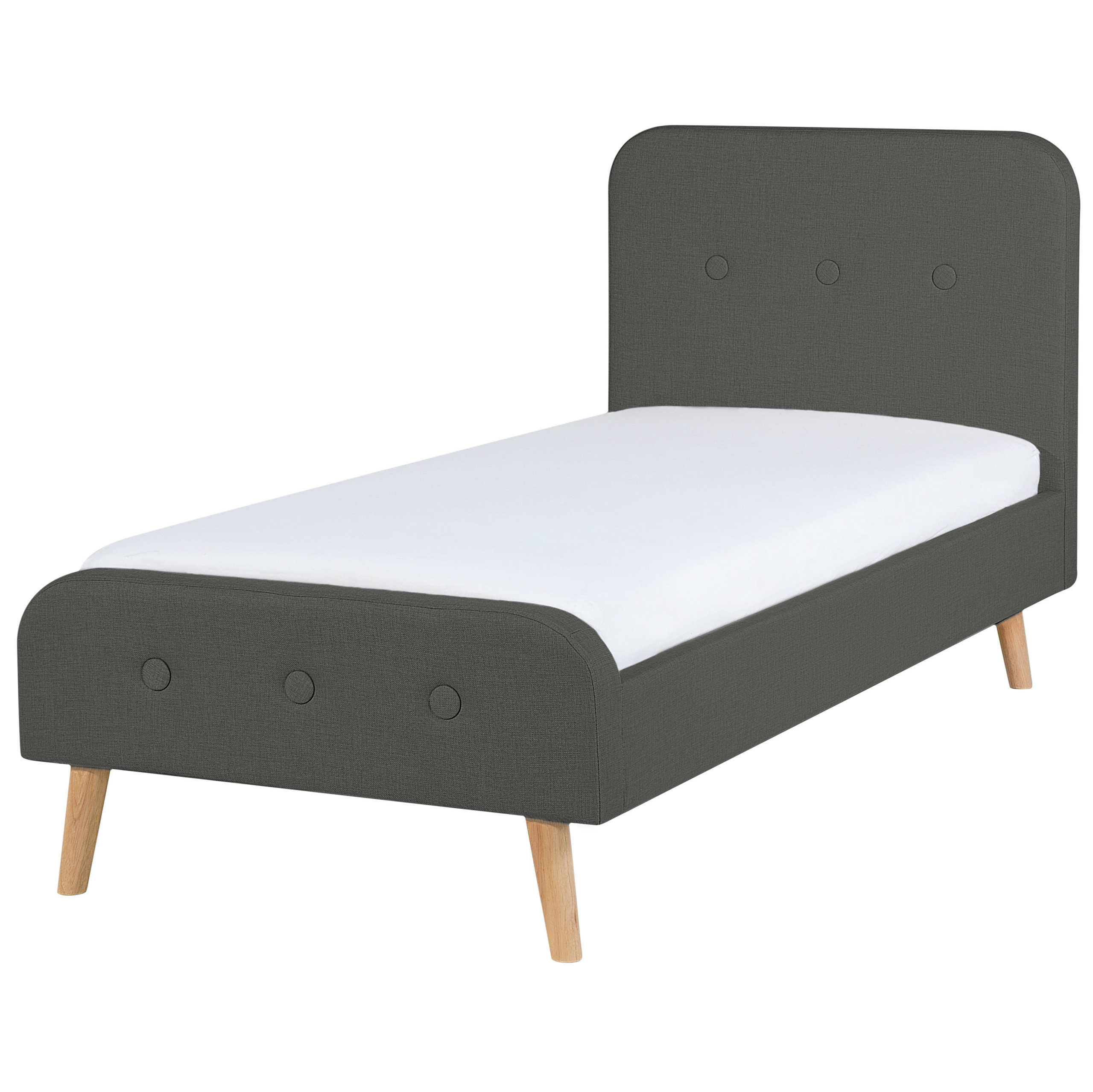 Beliani Slatted Bed Frame Dark Grey Polyester Fabric Upholstered Wooden Legs 3ft EU Single Size Modern Design
