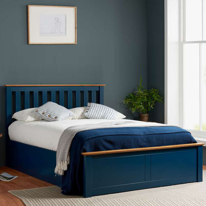 Photos - Bed Denbeigh Small Double Ottoman  Navy Blue