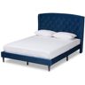 Baxton Studio Joanna 65.7 in. W Navy Blue and Dark Brown Queen Wood Frame Platform Bed