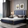 Homary Cal King Faux Leather Bed in Blue with Upright Headboard