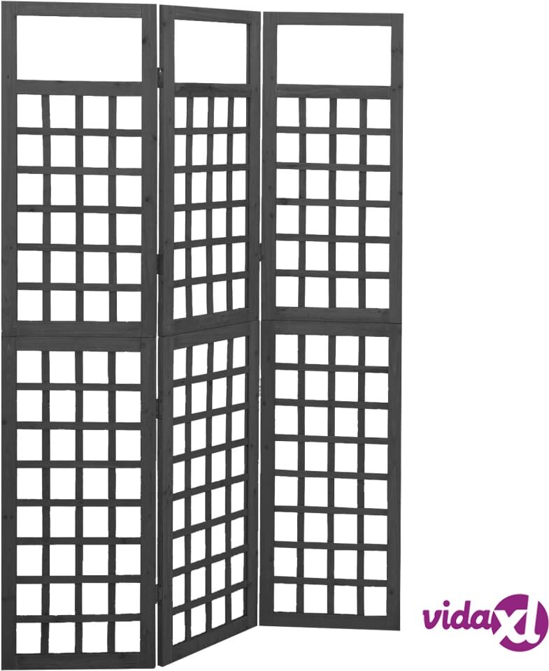 vidaXL 3-Panel Room Divider/Trellis Solid Fir Wood Black 121x180 cm