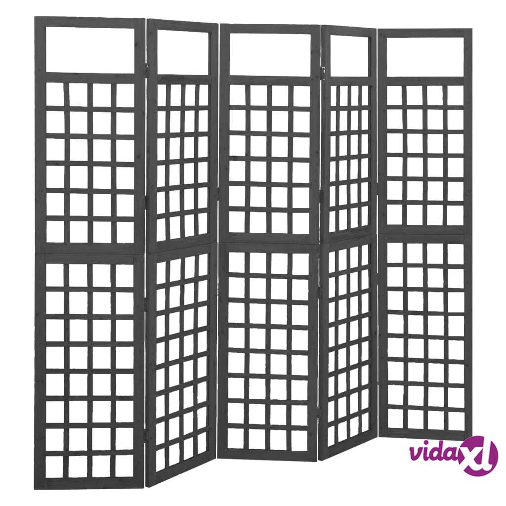 vidaXL 5-Panel Room Divider/Trellis Solid Fir Wood Black 201.5x180 cm