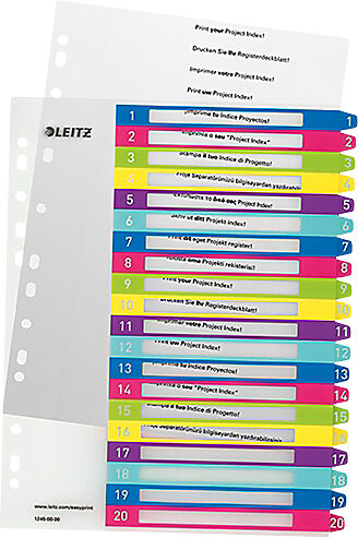 Leitz Intercalaire imprimable Leitz WOW A4 Maxi Assortiment 20 intercalaires PP