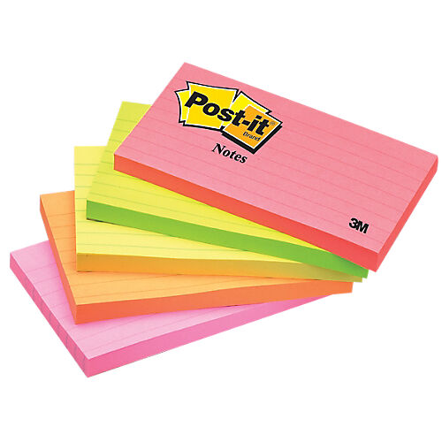 Post-it Notes adhésives lignées Post-it 123 x 73 mm Assortiment - 5 Unités de 100 Feuilles