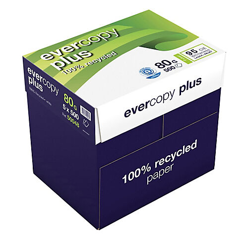 Evercopy Papier recyclé Evercopy A4 80 g/m² Blanc Everycopy recyclé - 5 Paquets de 500 Feuilles