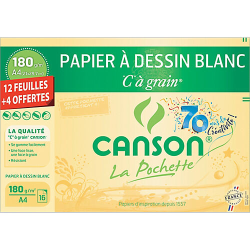 Canson Papier Canson 180 g/m² 29 7 x 21 cm C à grain Blanc