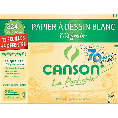 Canson Papier à dessin Canson Canson 225 g/m² A4+ Blanc - 10 Feuilles