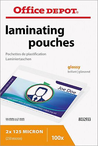 Office Depot Pochettes de plastification à chaud Office Depot Brillant 2 x 125 (250) µm Transparent 100 Unités