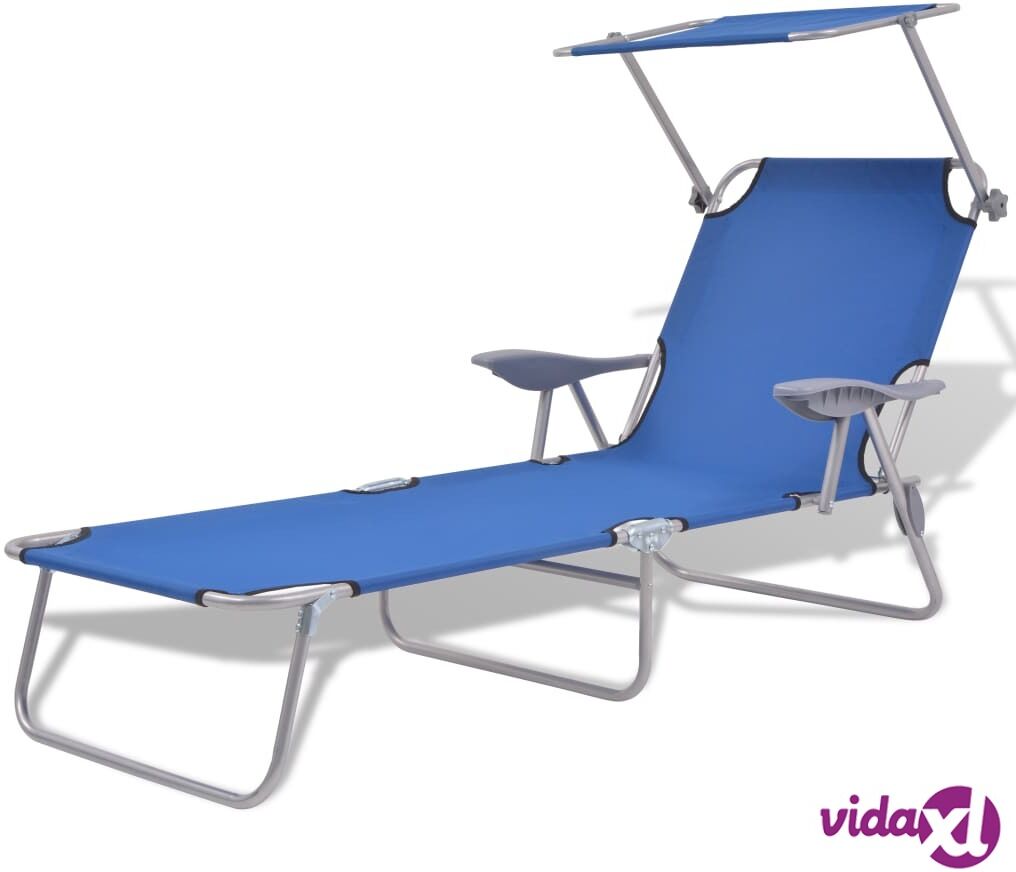 vidaXL Sun Lounger with Canopy Steel Blue