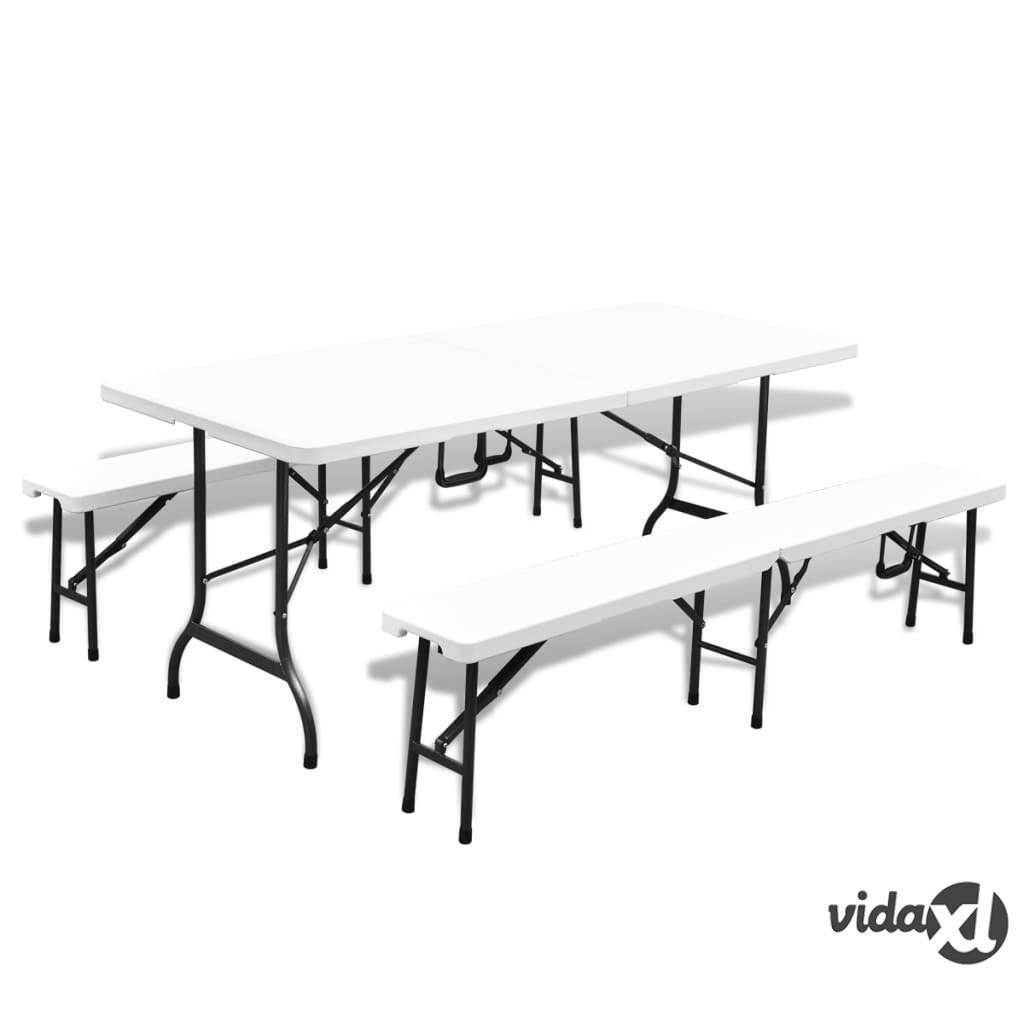 vidaXL Folding Garden Table with 2 Benches 180 cm Steel and HDPE White