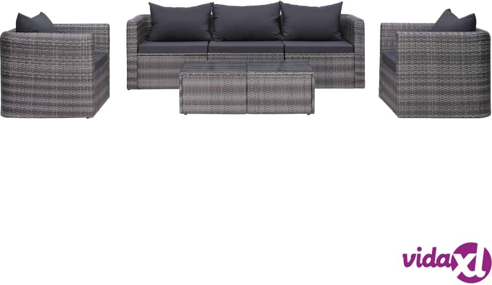 vidaXL 6 Piece Garden Sofa Set with Cushions & Pillows Poly Rattan Grey