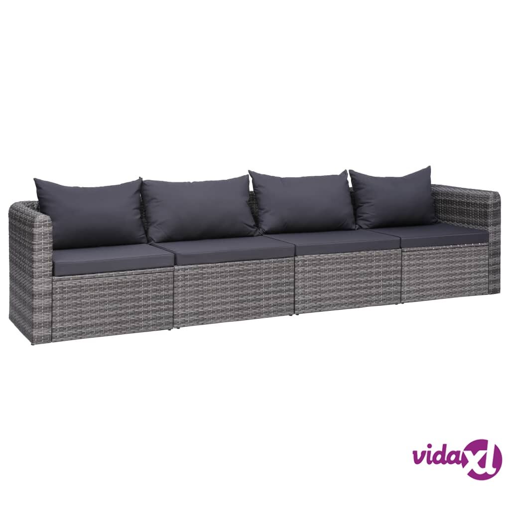 vidaXL 4 Piece Garden Sofa Set with Cushions Grey Poly Rattan