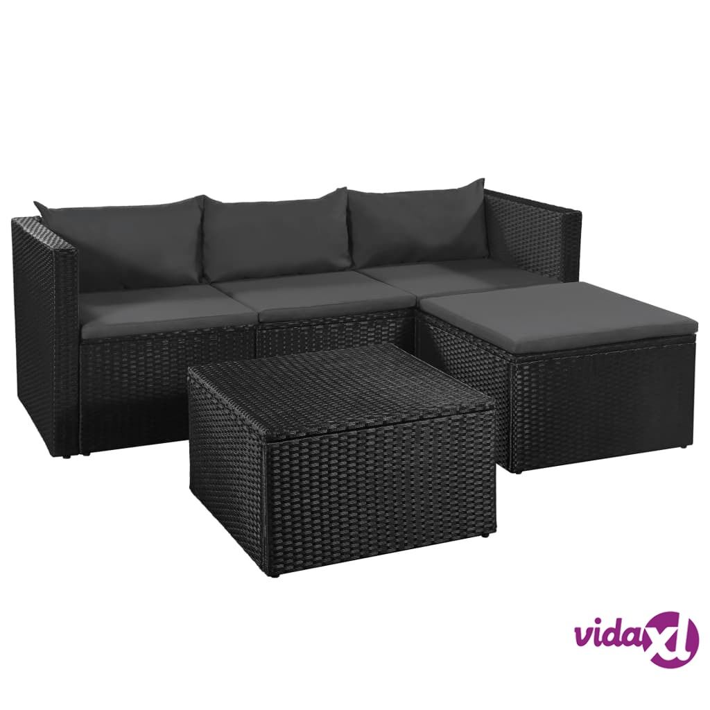 vidaXL 3 Piece Garden Lounge Set Poly Rattan Black and Grey