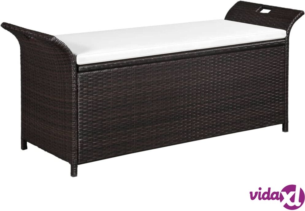 vidaXL Storage Bench with Cushion 138 cm Poly Rattan Brown