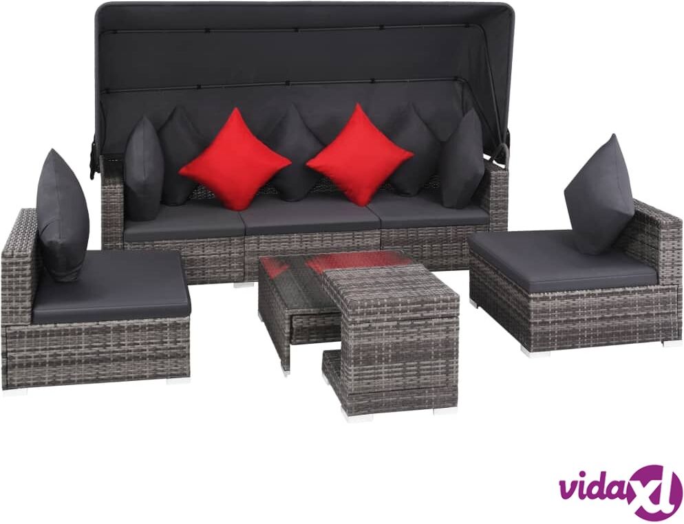 vidaXL 7 Piece Garden Lounge Set with Cushions Poly Rattan Grey