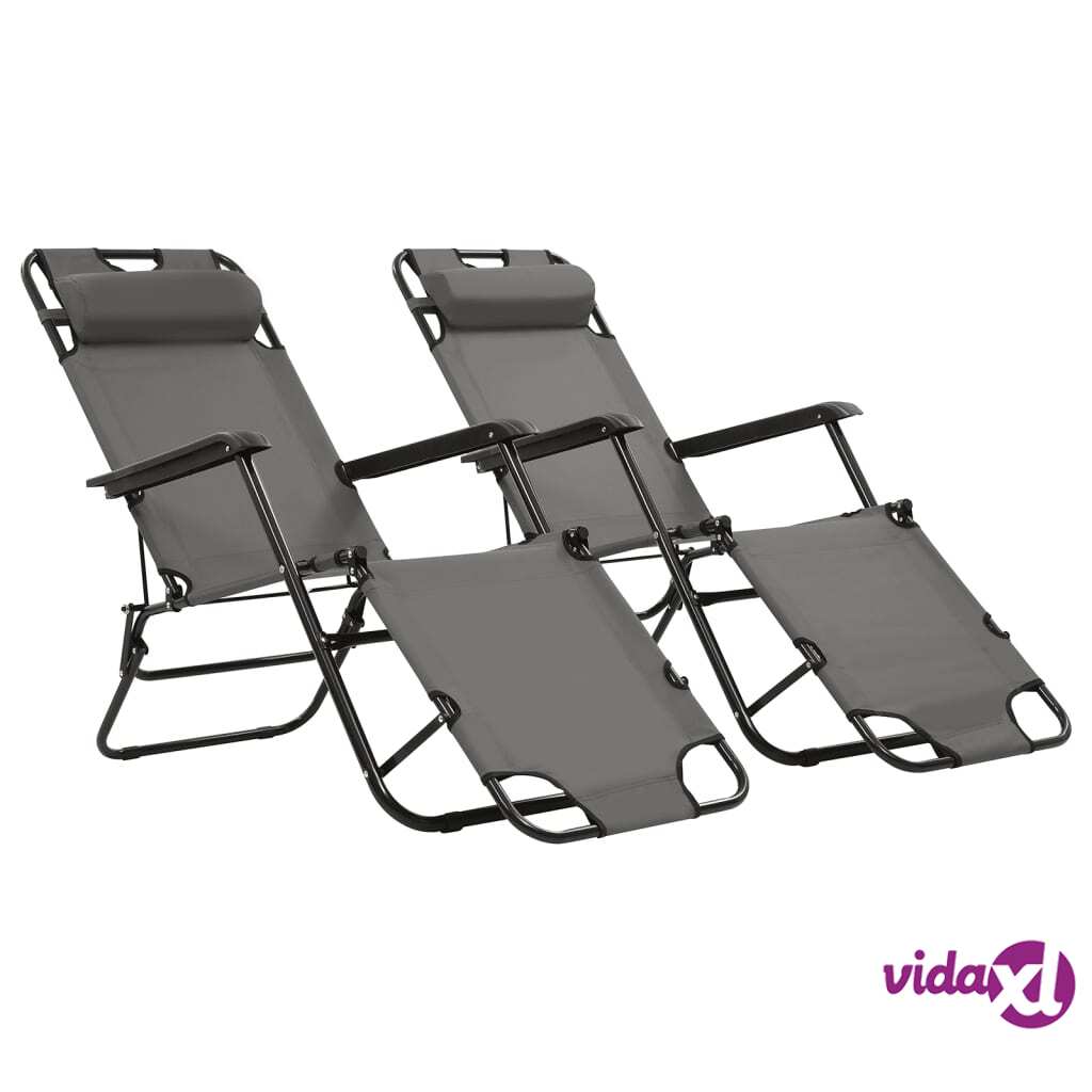 vidaXL Folding Sun Loungers 2 pcs with Footrests Steel Grey