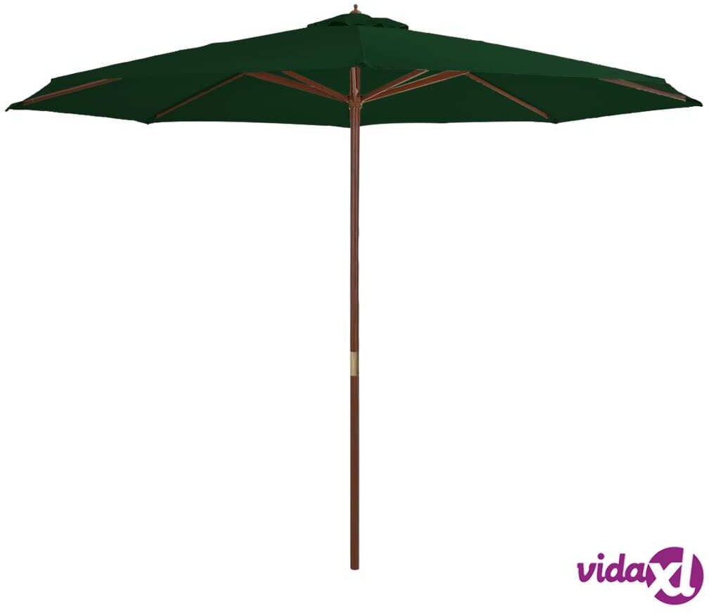 vidaXL Outdoor Parasol with Wooden Pole 350 cm Green