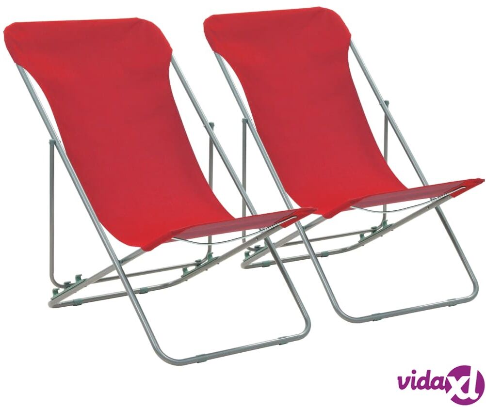 vidaXL Folding Beach Chairs 2 pcs Steel and Oxford Fabric Red