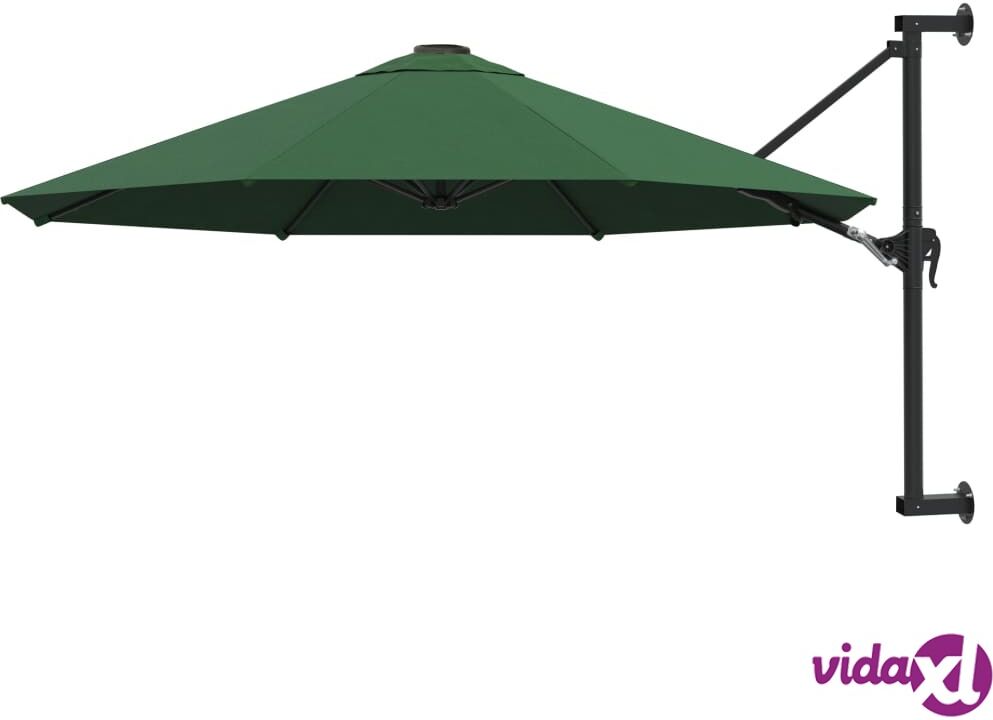 vidaXL Wall-Mounted Parasol with Metal Pole 300 cm Green