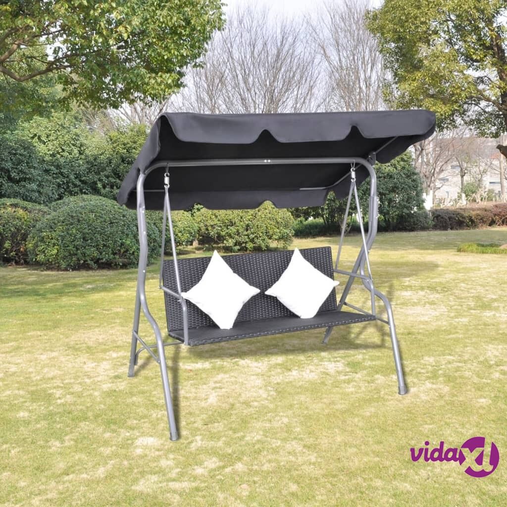 vidaXL Outdoor Hanging Rattan Swing Bench with a Canopy Black